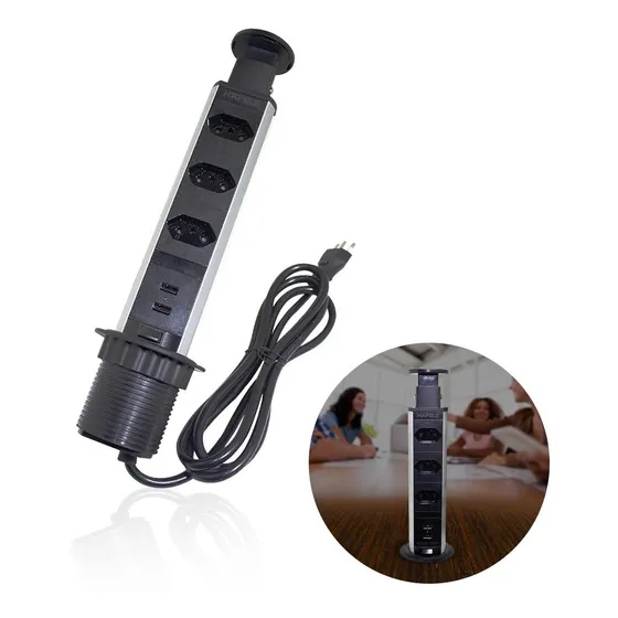 Tomada Torre Para Bancada Usb 3 Plug E 2 Usb Preto Hafele