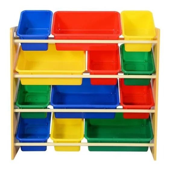 Organizador De Juguetes Color Madera Con Canastos De Colores