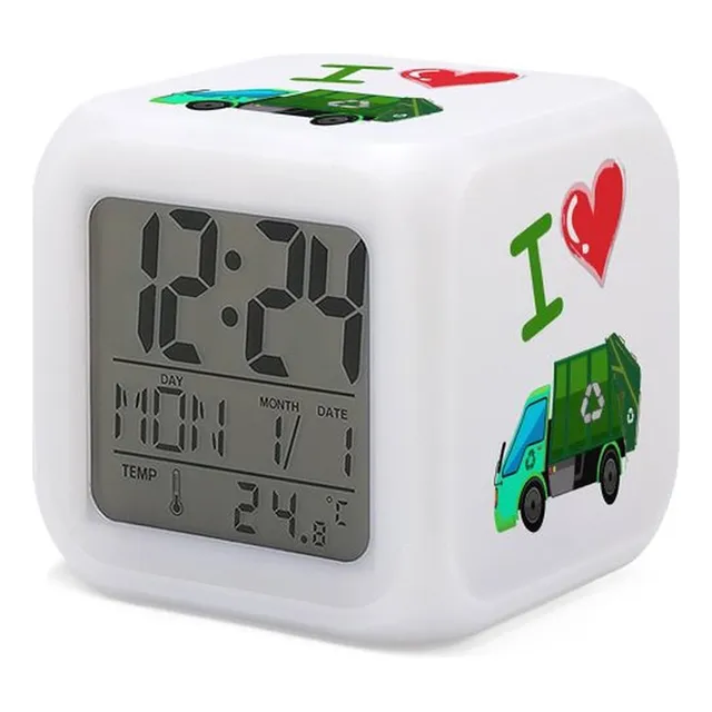 Reloj Despertador Camion Basura Para Niño 7 Led Que Cambian