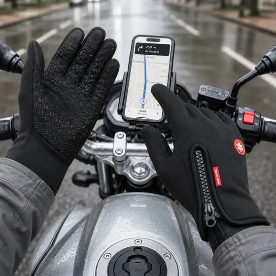 Luva Motoqueiro Impermeável Moto Térmica Proteção Frio Touch Preto G — foto 2
