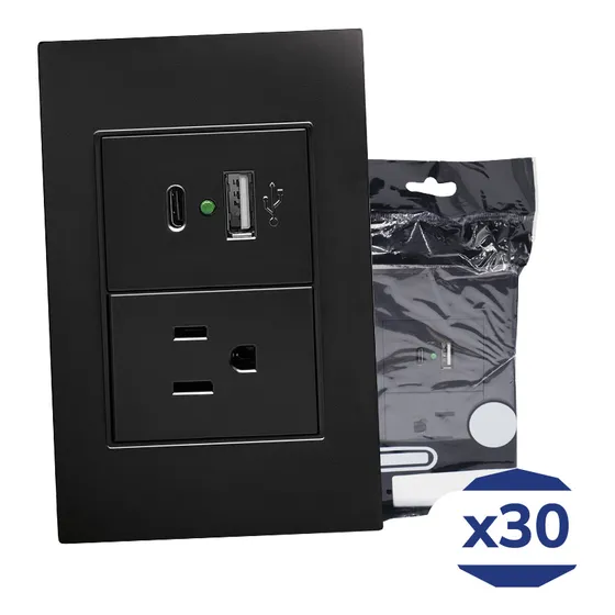 Placa Contacto Sencillo 90-277vca Y Convertidor De Voltaje Doble Usb 5vcd 2.1a Negro Mate 77x124mm Premium Artlite Apl-307 Paquete 30 Piezas