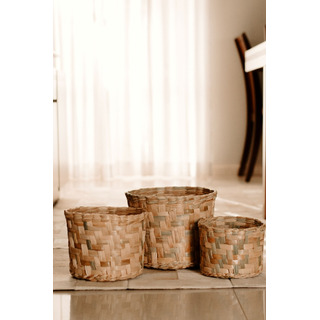 Vaso Cachepot De Taboa Enfeite Rústico Decorativo Cesto 3pçs Vaso Cachepot De Taboa Enfeite Rústico Decorativo Cesto 3pçs