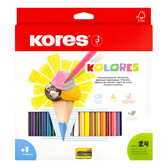 Colores Kores Triangulares C/24 Largos Lapices Resistentes