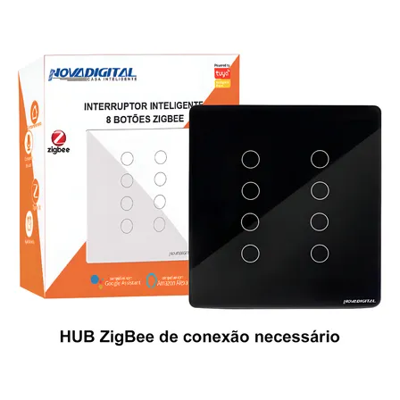 Interruptor Inteligente Zigbee Novadigital 8 Teclas Botões Touch Compatível Com Tuya Smart Life Alexa Google Preto