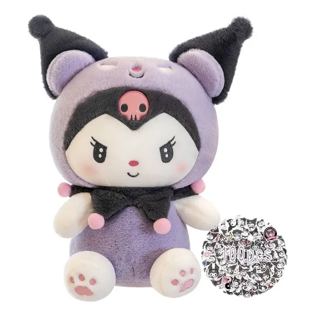 Peluche Kuromi Disfrazada Morada 25cm + 100pzs Pegatinas