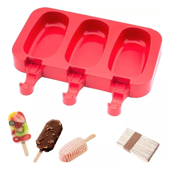 Forma De Silicone Molde Para Fazer Picolé Sorvete Fabrica Com Tampa Empilhavel Com 50 Palitos