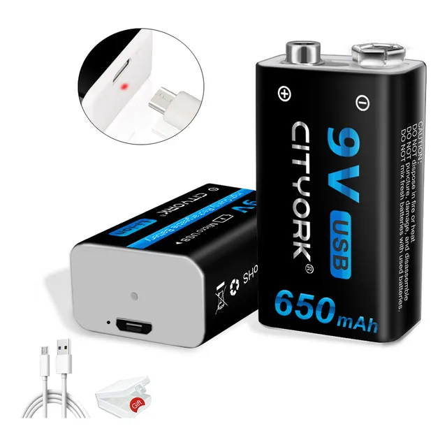 Cargador Y 2 Pilas 9v Recargables Usb Carga Rápida Cityork