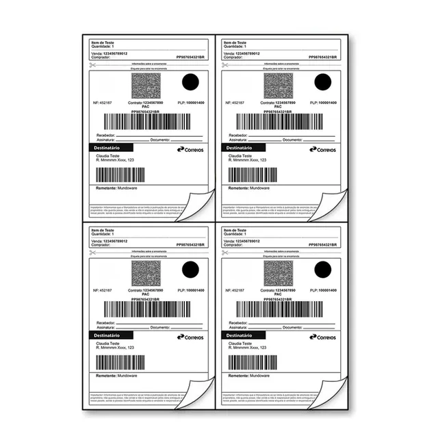Papel Adhesivo A4 X 4 Etiquetas 105x148mm 100 Hojas / 400et