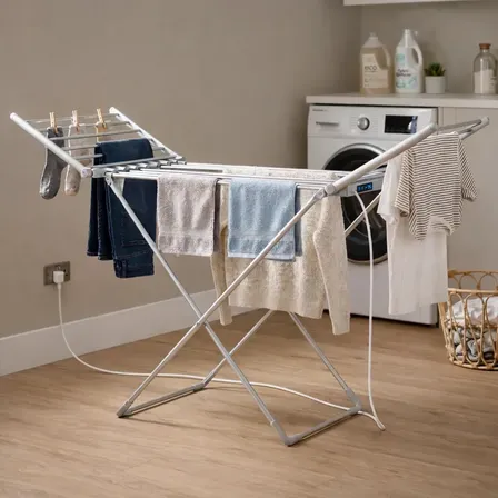 Tender Electrico Secador De Ropa A Calor Temporizador Inteligente Plegable Aluminio Con Alas Reforzado 18 Varillas 230w + Funda