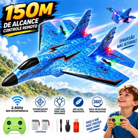 MoveBrinca Avião Controle Remoto Crianças Anti-choque Drone De Brinquedo, Avião Rc De 2 Canais E 2.4 Ghz Com Luzes, Avião De Combate Rc De Espuma Para Adultos E Crianças