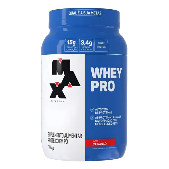Whey Pro Concentrado Pote 1kg - Max Titanium Sabor Morango