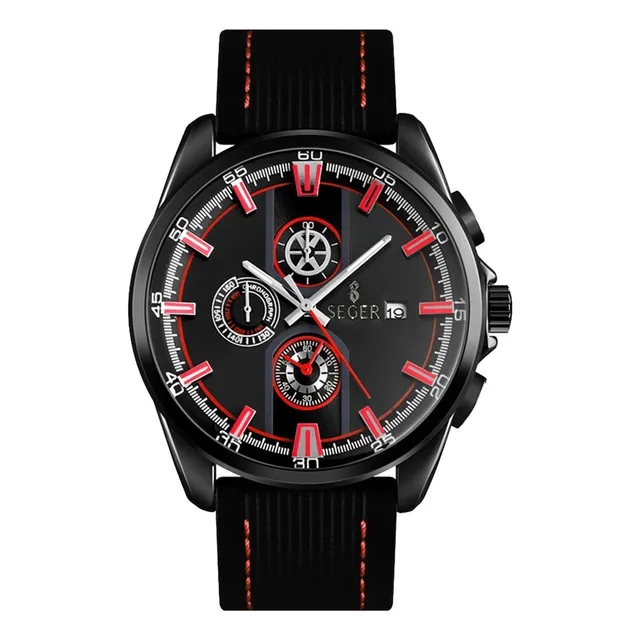 Reloj Hombre Seger 9181 Original Eeuu Sport Casual Elegante Color de la malla Negro/Rojo
