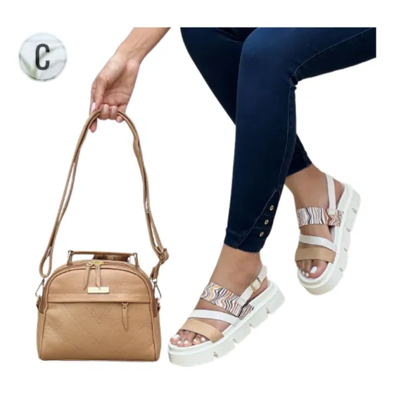 Sandalia Urbana Con Cartera Para Dama De Cuero