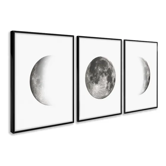 Quadros Decorativos Paisagem Lua Preto Branco Sala Moldura