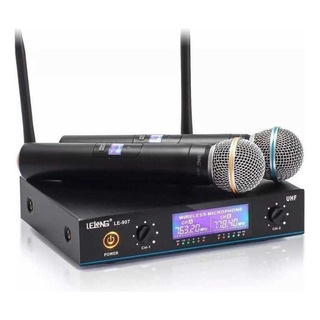 Microfone Duplo Sem Fio Profissional Le-907 Uhf Digital 100m Microfone Duplo Sem Fio Profissional Le-907 Uhf Digital 100m