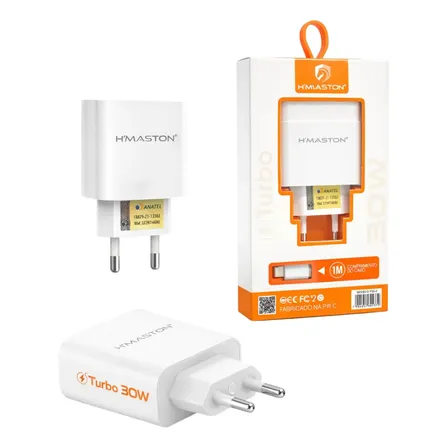 Carregador Turbo H'maston Y593- Usb iPhone 30w Branco
