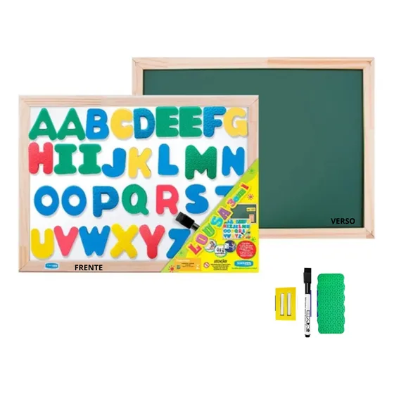 Lousa Magnética Infantil Frente Verso 3 Em 1 Branco E Verde