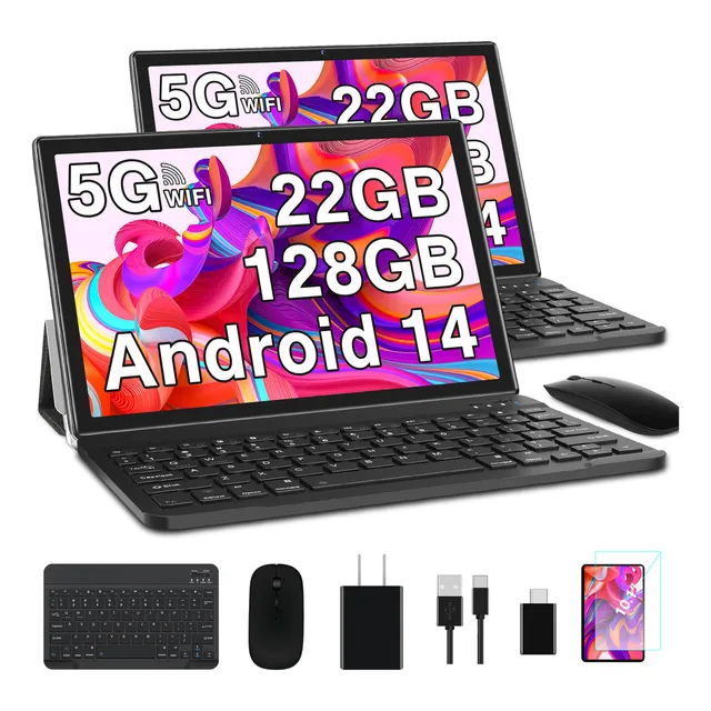 2025 Tablet SUAAT S10 10.1'' 128gb Rom Negra Y 22gb Ram Tf 1tb Expansión Octacore 2.0ghz 8000mah Widevine L1, Wifi 2.4g/5g, Bluetooth 5.0 Certificación Google Gms Con Funda Mouse Teclado