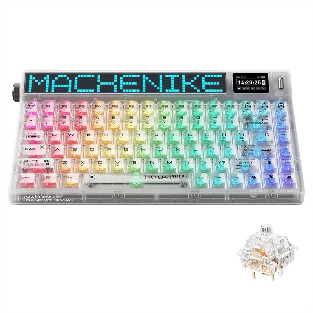 Teclado Mecánico Inalámbrico Machenike Kt84 With Pixel&TFT HD Screen Rgb Teclado 3/5 Pins Hot-swappable Gasket Mount Design Ergonómico 75% Layout GATEON Switch Teclado Para PC Qwerty