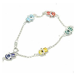 Pulsera Plata 925 Manos Ojos Turco Colores Protector Pulsera Plata 925 Manos Ojos Turco Colores Protector