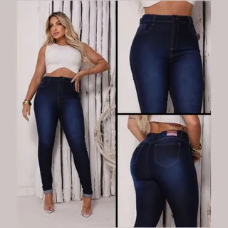 Calça Feminina Jeans Escura Lycra Cintura Alta Impina Bumbum Calça Feminina Jeans Escura Lycra Cintura Alta Impina Bumbum