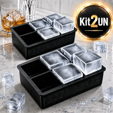 Kit 2 Forma De Gelo Silicone 6 Cubos Quadrado Grande Excelente Para Drinks Whisky Shots E Bebidas Personalizadas Marca Ecomixshop