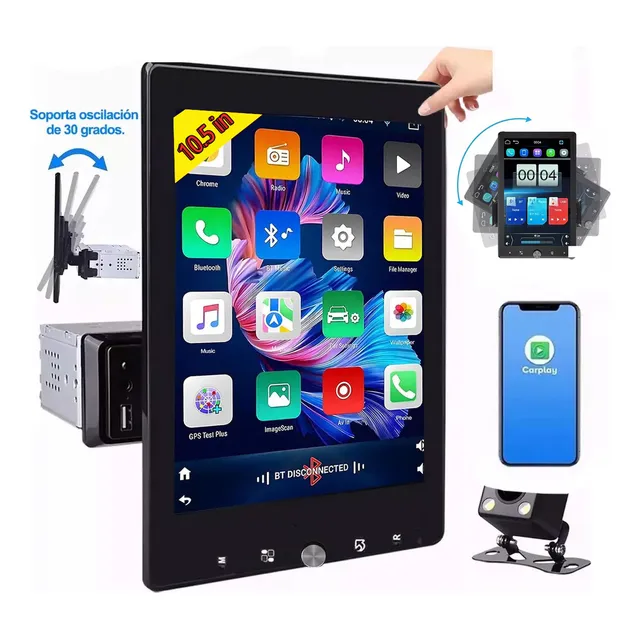 Autoestéreo 1din 10.5inch Ips Gira 90 Grados Con Carplay Android Auto Essgoo