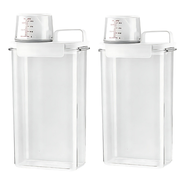 2 Potes Porta Sabão Pó Liquido Amaciante Dispenser Hermético 2 Potes Porta Sabão Pó Liquido Amaciante Dispenser Hermético