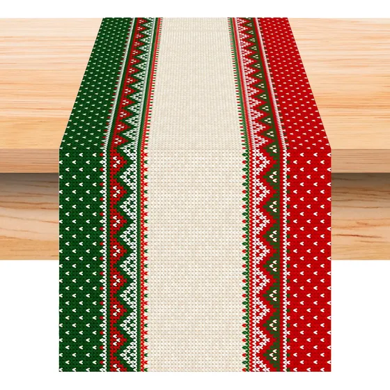 Camino Mesa Lino Rojo Blanco Verde Feo Navidad 72 