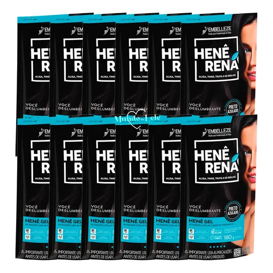 Alisante Henê Rena Preto Azulado Pouch Embelleze Kit C/12 Un