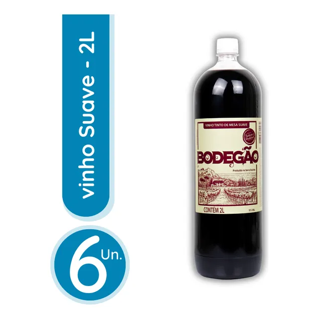 Vinho Tinto De Mesa Suave Bodegão 2 Litros - 6 Unidades