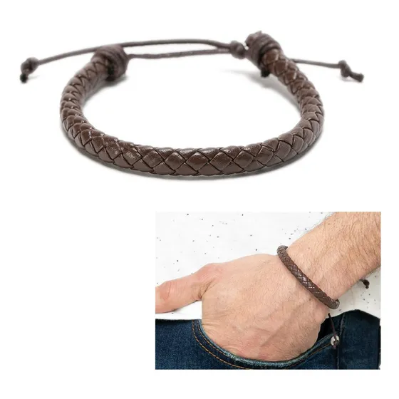 Pulsera Ajustable Cuero Trenzado Hombre