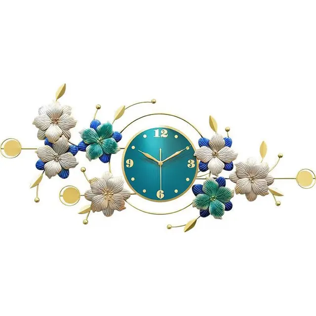 Reloje Pared Verd Metal 3d Arte Diseño Flor Reloj Silencioso