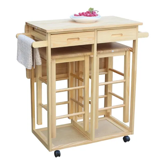Carro Cuadrado Madera Maciza Carrito Cocina Plegable Comedor
