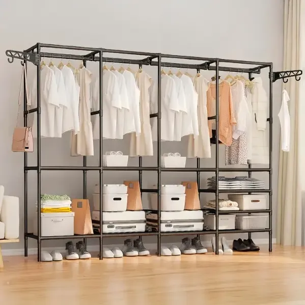 Guarda Roupa Dobravel Closet Aberto Organizador De Roupas Desmontavel E Arara Organizadora 4 Colunas Em Aço Resistente Rishon — foto 10