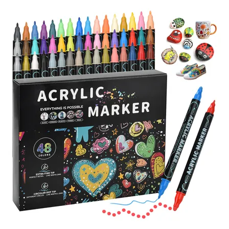 48 Colores Plumones Acrílicos Marcadores Arte Punta 1mm Fino Resistente De Pintura Diamantes Kit Para Familia Para Colorear Madera Piedra Vidrio Plástico Metal Caucho Lienzo Superficies