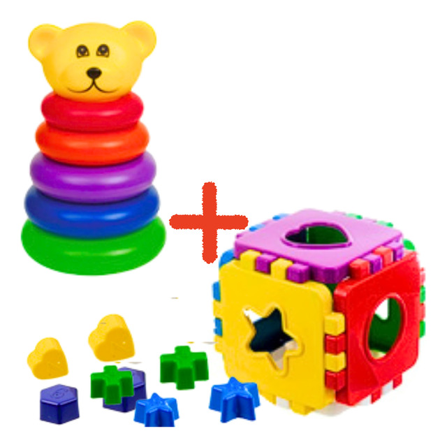 Brinquedo Empilhar Kit 2 Brinquedos Didaticos Urso+cubo