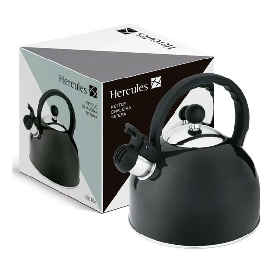 Chaleira Com Apito Fixo Preta Esmaltada 1,75L Hercules