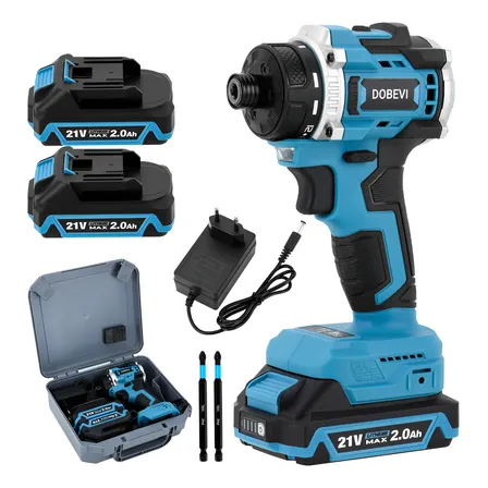 Parafusadeira De Impacto Brushless Com 2 Baterias Dobevi Azul 127/220v