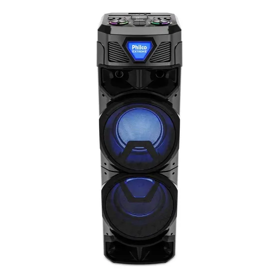 Caixa De Som Amplificada Philco Pcx21000 Bluetooth Flash Light Led Entradas Usb, P10 (microfone E Guitarra) E P2 (auxiliar) 2100w Rms Preta