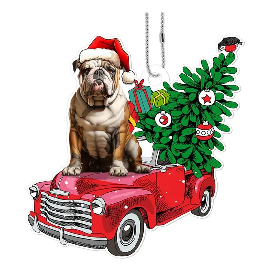 Bonito Adorno Navidad Perro Bulldog Impreso 2023 Para Arbol