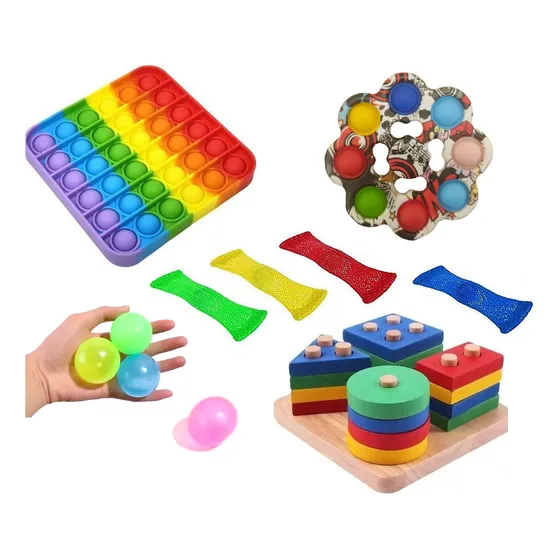Kit 11 Fidget Toys Popit Spinner Squeeshy Brinquedo Didático