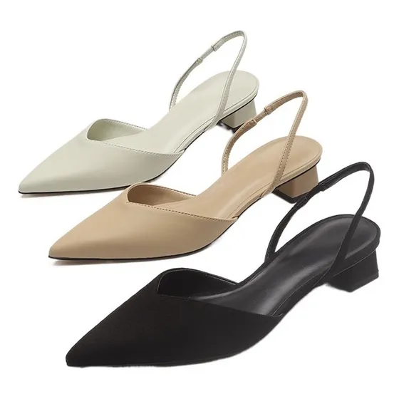 Zapatos De Tacón Bajo De Puntera Minimalista Zapatos
