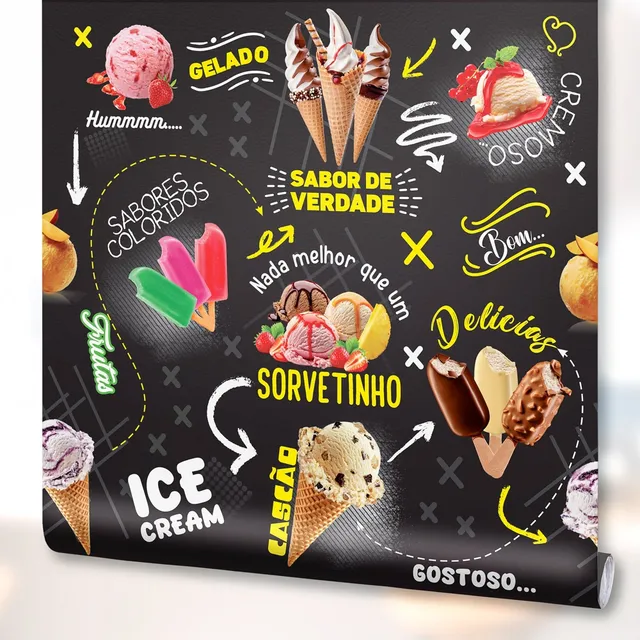Papel Parede Sorvete Ice Cream Sorveteria Picolé Lavável 3m