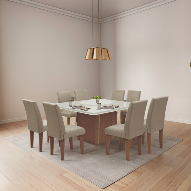 Conjunto Mesa Cedro Off Tampo Giratório 8 Cadeiras Amsterdã Conjunto Mesa Cedro Off Tampo Giratório 8 Cadeiras Amsterdã