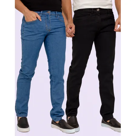 Kit 2 Calças Jeans Masculina Elastano Reta Tecido Premium