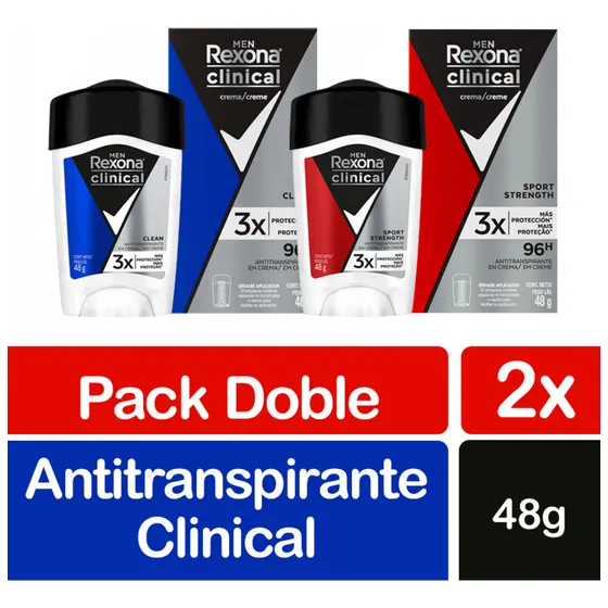 Pack de Desodorante Crema Clean y Sport Strength 48g C/U Rexona Men Clinical