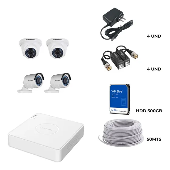 Kit Seguridad Hikvision 4 Camaras Dvr ,  1080p Full Hd 2mpx
