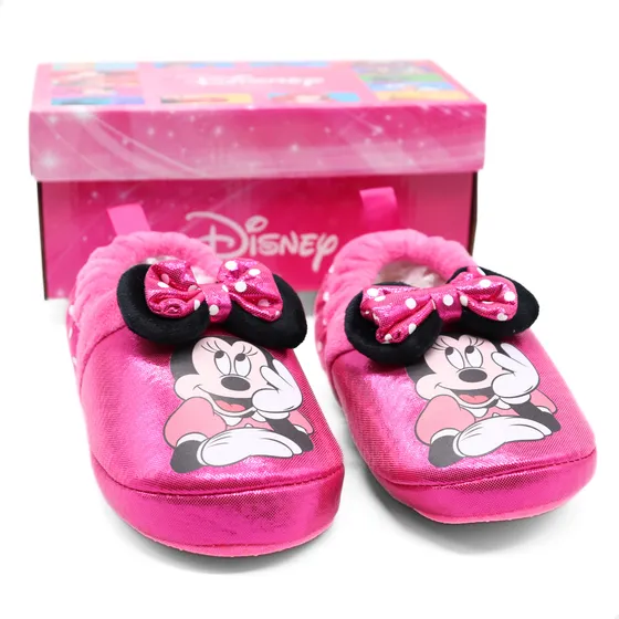 Pantufla Minnie Mouse Para Niña Confort Rosa Tornasol