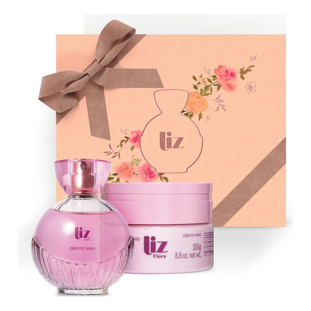 Presente Liz Flora: Deo Colônia 100ml + 250g + Caixa De Presente Presente Liz Flora: Deo Colônia 100ml + 250g + Caixa De Presente